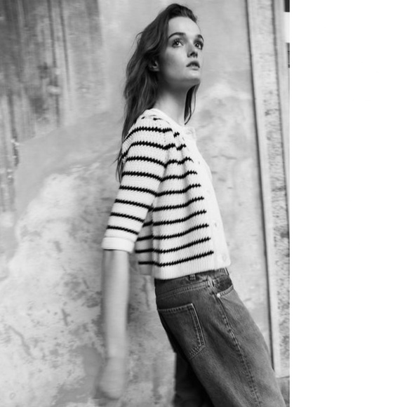 Zara BASIC STRIPED KNIT CARDIGAN - Picture 1 of 6